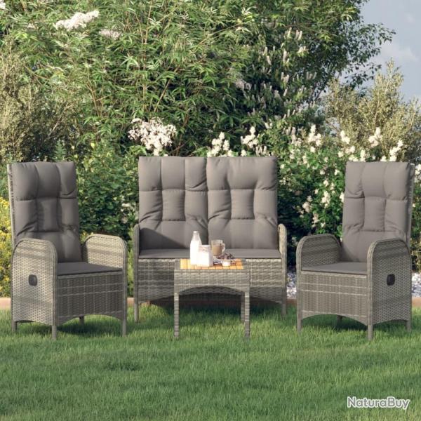 Ensemble  manger jardin 4pcs et coussins Gris Rsine tresse