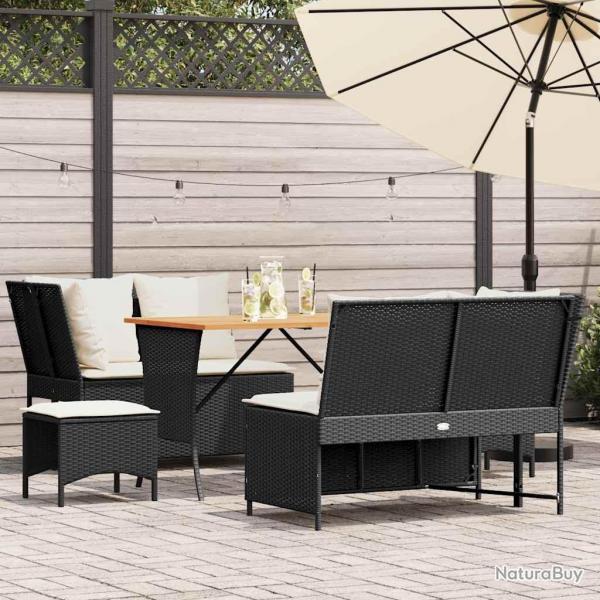 Salon de jardin 5 pcs avec coussins noir rsine tresse