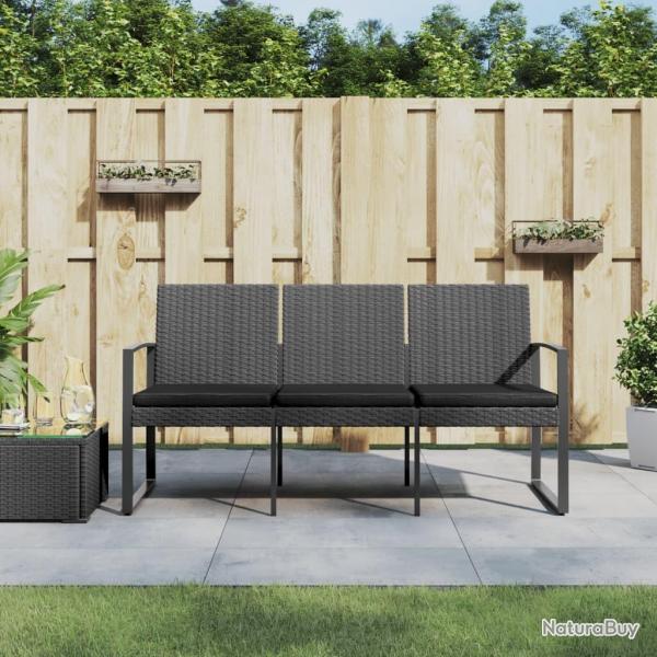 Banc de jardin  3 places et coussins gris fonc PP rotin