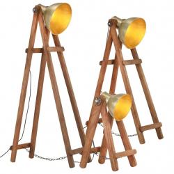 Lampadaires 3 pcs Laiton E27 Bois de manguier massif