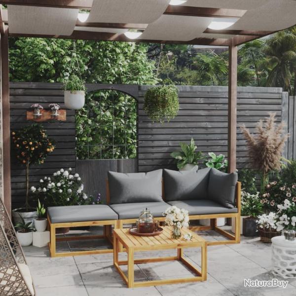 Salon de jardin 4 pcs avec coussin Bois d'acacia solide