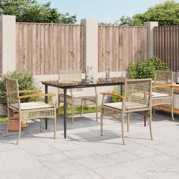 Ensemble  manger de jardin avec coussins 5pcs Beige poly rotin