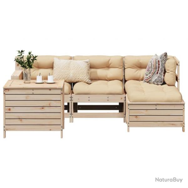 Salon de jardin 5 pcs bois de pin massif