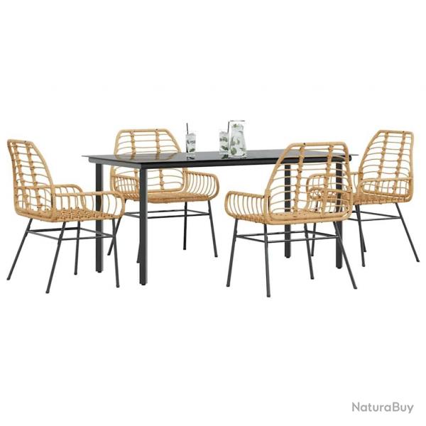 Ensemble  manger jardin 5pcs marron poly rotin verre