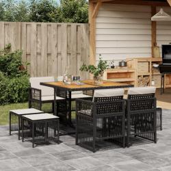 Ensemble à manger de jardin 9pcs coussins noir résine tressée