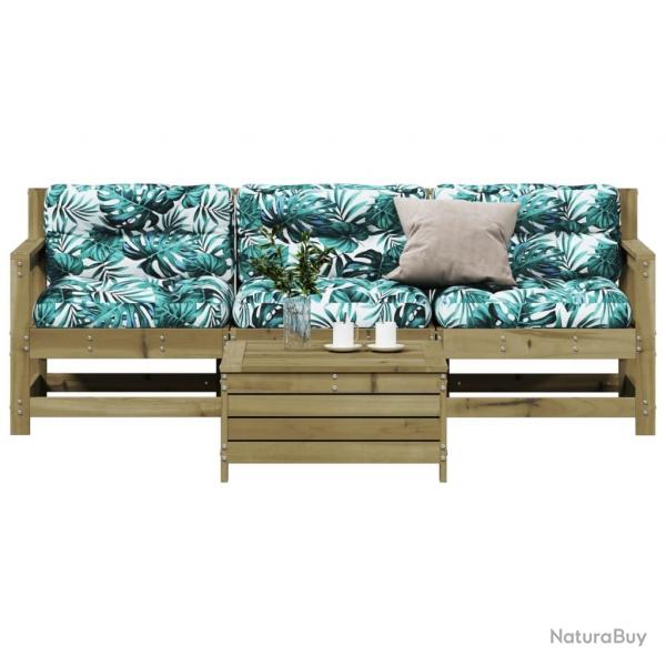 Salon de jardin 4 pcs avec coussins bois de pin imprgn