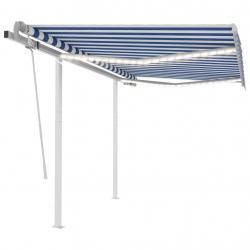 Auvent manuel rétractable avec LED 3x2,5 m Bleu et blanc