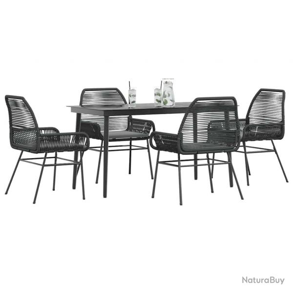 Ensemble  manger de jardin et coussins 5 pcs noir rotin verre