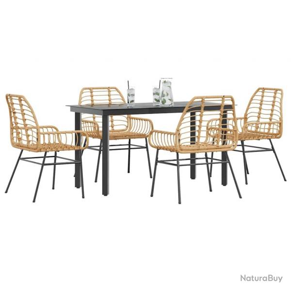 Ensemble  manger jardin 5pcs marron poly rotin verre