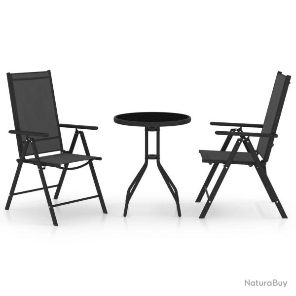 Mobilier de bistro 3 pcs Aluminium et textilne Noir
