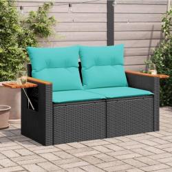Canapé de jardin avec coussins 2 places en résine tressée noire