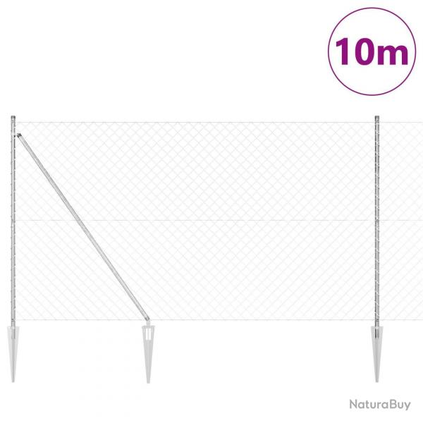Clture en maillon de chane avec 7 poteaux en pique 1.5x10 m en acier galvanis
