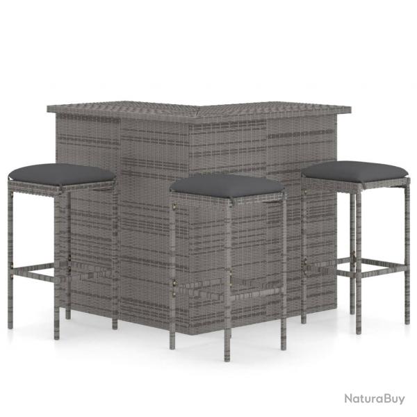 Ensemble de bar de jardin 4 pcs et coussins Rsine tresse Gris