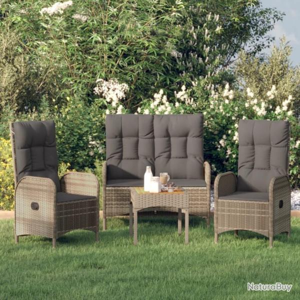 Ensemble  manger de jardin 3 pcs coussins gris rsine tresse