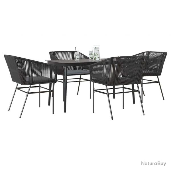 Ensemble  manger de jardin et coussins 5 pcs noir rotin verre