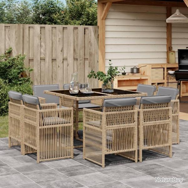 Ensemble  manger de jardin et coussins 9 pcs mlange beige