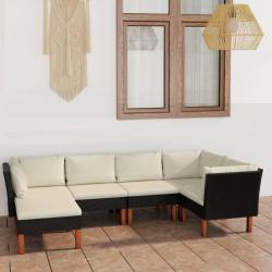 Salon de jardin 6 pcs avec coussins Résine tressée Noir