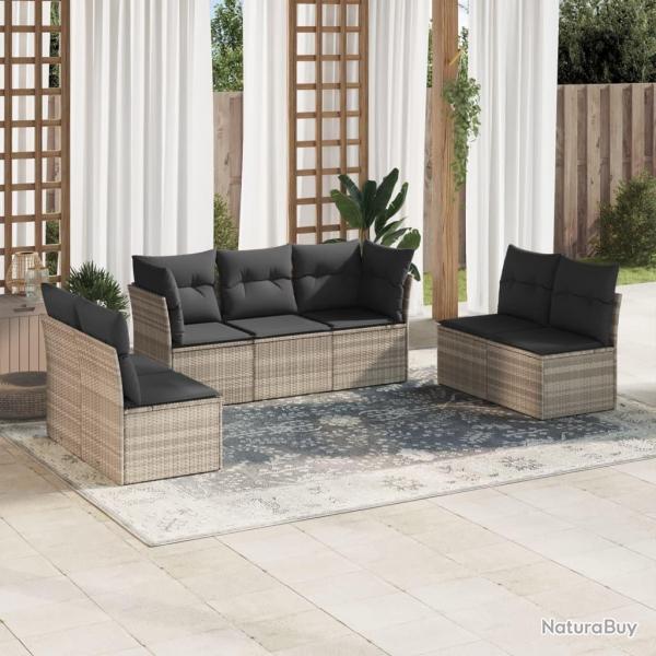 Salon de jardin avec coussins 7 pcs gris clair rsine tresse