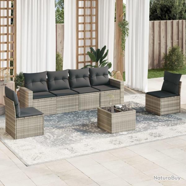 Salon de jardin avec coussins 7 pcs gris clair rsine tresse