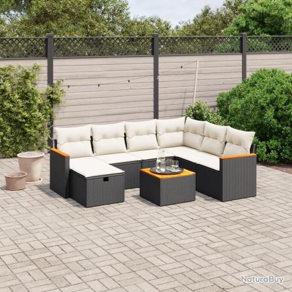 Salon de jardin 8 pcs avec coussins noir rsine tresse