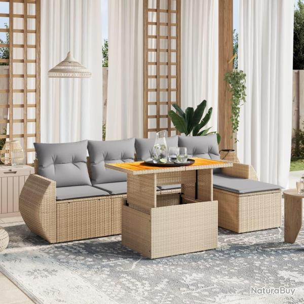 Salon de jardin avec coussins 6 pcs beige rsine tresse