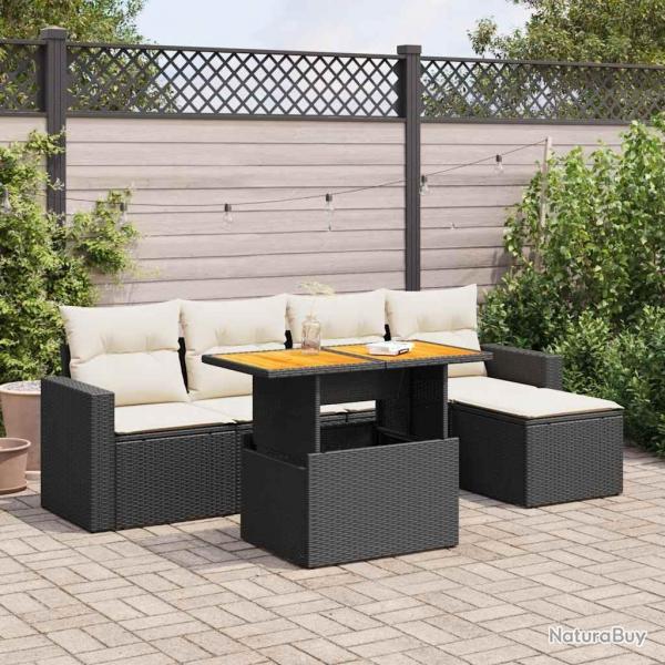 Salon de jardin 6 pcs avec coussins noir rsine tresse
