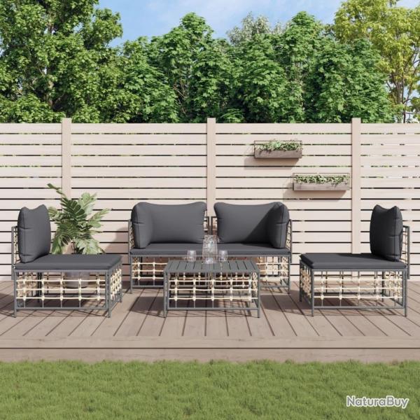 Salon de jardin 5 pcs avec coussins anthracite rsine tresse