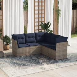 Salon de jardin 5 pcs avec coussins gris résine tressée