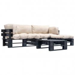 Salon de jardin palette 4 pcs avec coussins sable bois