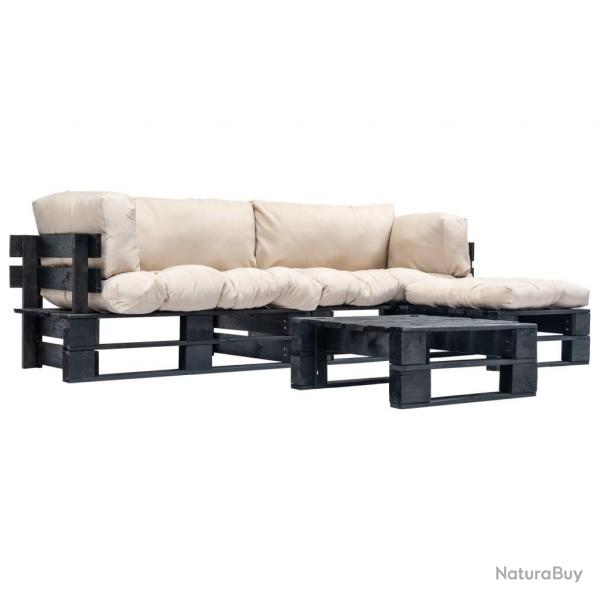 Salon de jardin palette 4 pcs avec coussins sable bois