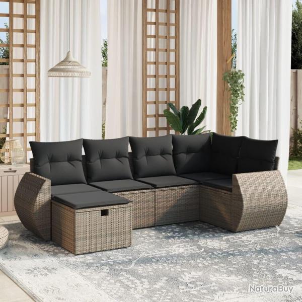 Salon de jardin 6 pcs avec coussins gris rsine tresse