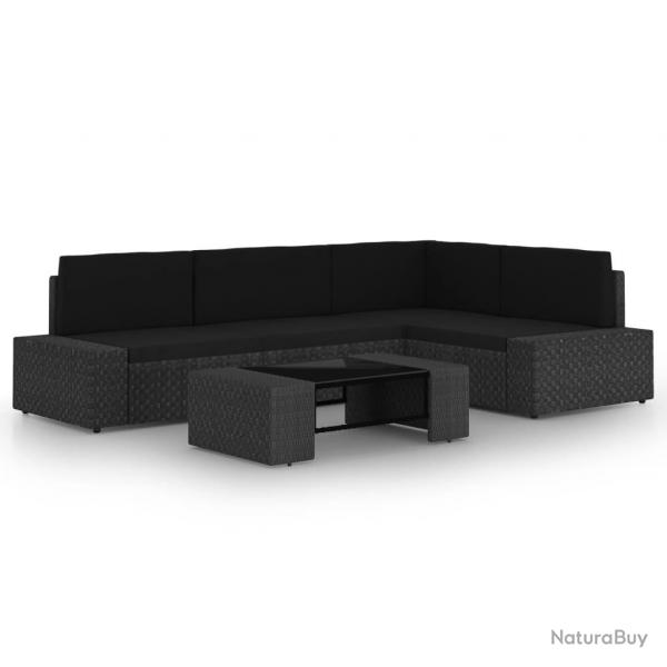 Salon de jardin 5 pcs avec coussins Noir Rsine tresse