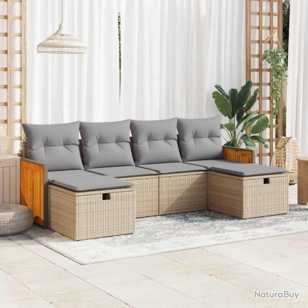 Salon de jardin avec coussins 6 pcs beige rsine tresse