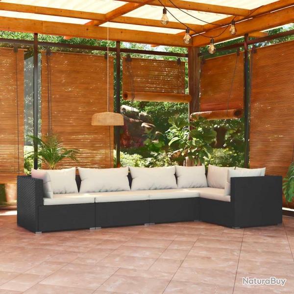 Salon de jardin 5 pcs avec coussins Rsine tresse Noir