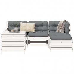 Salon de jardin 5 pcs blanc bois massif de pin
