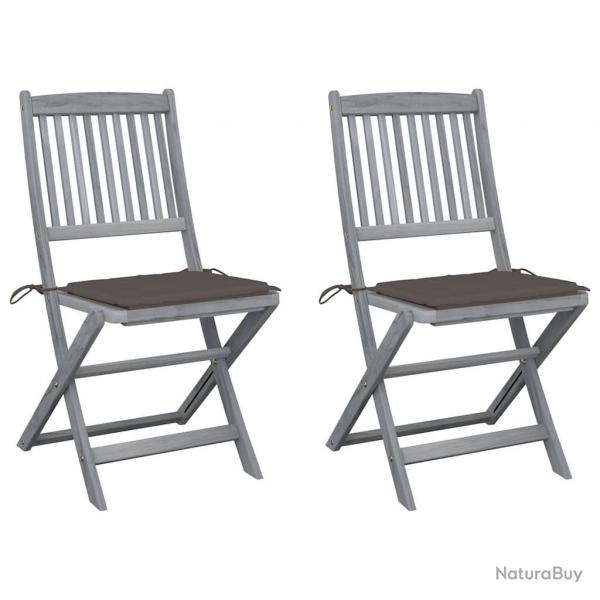 Chaises pliables d'extrieur lot de 2 et coussins Bois d'acacia