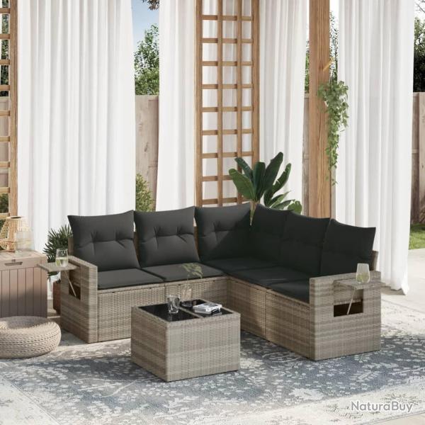 Salon de jardin 6 pcs avec coussins gris clair rsine tresse