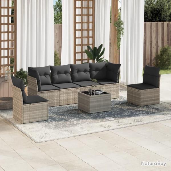 Salon de jardin avec coussins 7 pcs gris clair rsine tresse