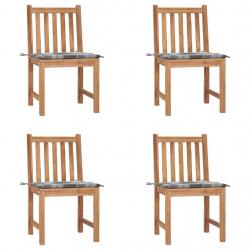 Chaises de jardin lot de 4 avec coussins Bois de teck massif