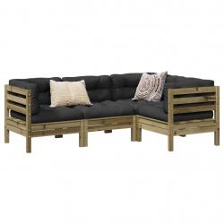 Salon de jardin 4 pcs avec coussins bois de pin imprégné