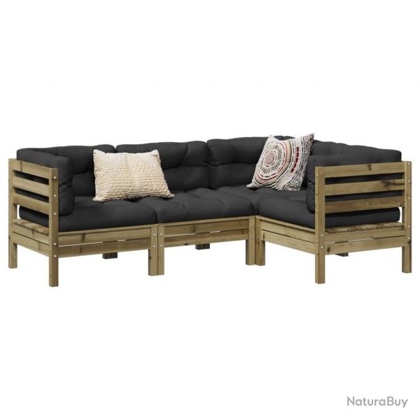 Salon de jardin 4 pcs avec coussins bois de pin imprgn