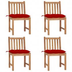 Chaises de jardin lot de 4 avec coussins Bois de teck massif