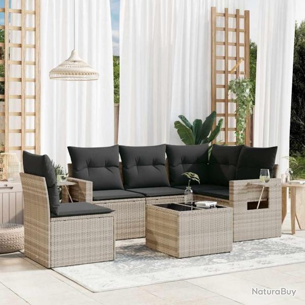 Salon de jardin 6 pcs avec coussins gris clair rsine tresse