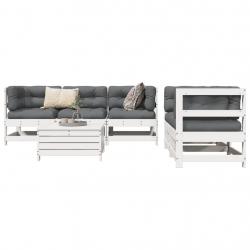 Salon de jardin 6 pcs blanc bois de pin massif