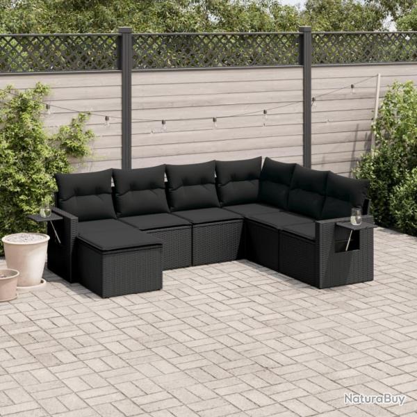 Salon de jardin 7 pcs avec coussins noir rsine tresse