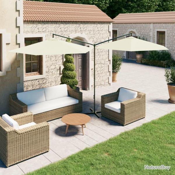Parasol de jardin double avec mt en acier sable 600 cm