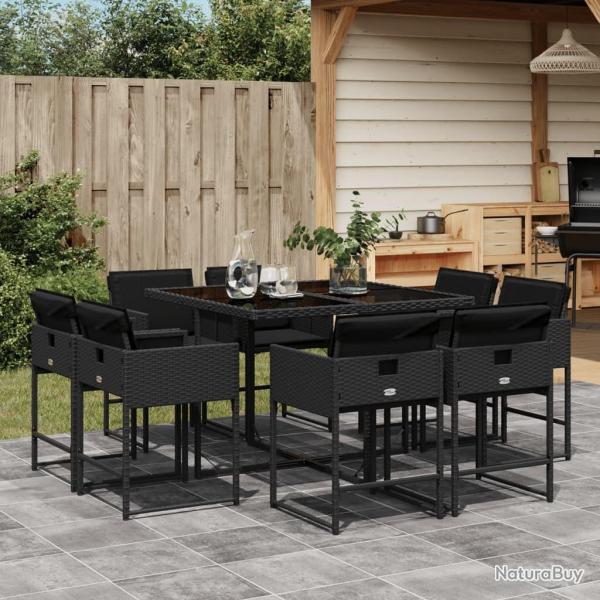 Ensemble  manger de jardin 9pcs coussins noir rsine tresse