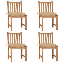 Chaises de jardin lot de 4 avec coussins Bois de teck massif