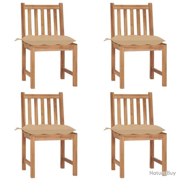 Chaises de jardin lot de 4 avec coussins Bois de teck massif