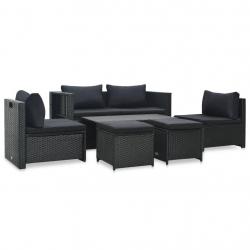 Salon de jardin 6 pcs avec coussins résine tressée noir